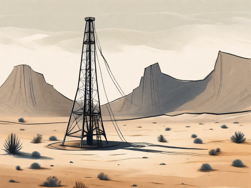 An oil derrick in the middle of a desert