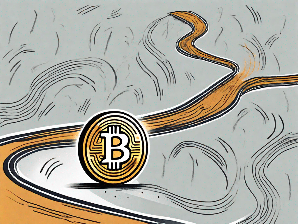 Una moneta bitcoin a metà sprint