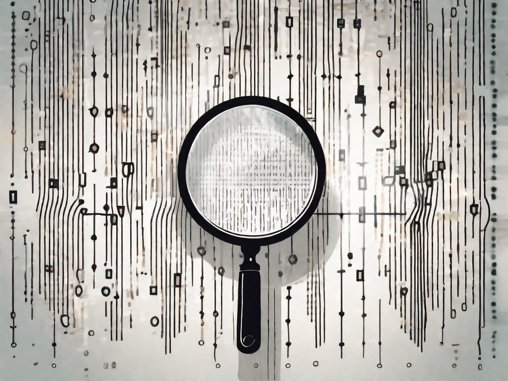 A magnifying glass hovering over a digital binary code