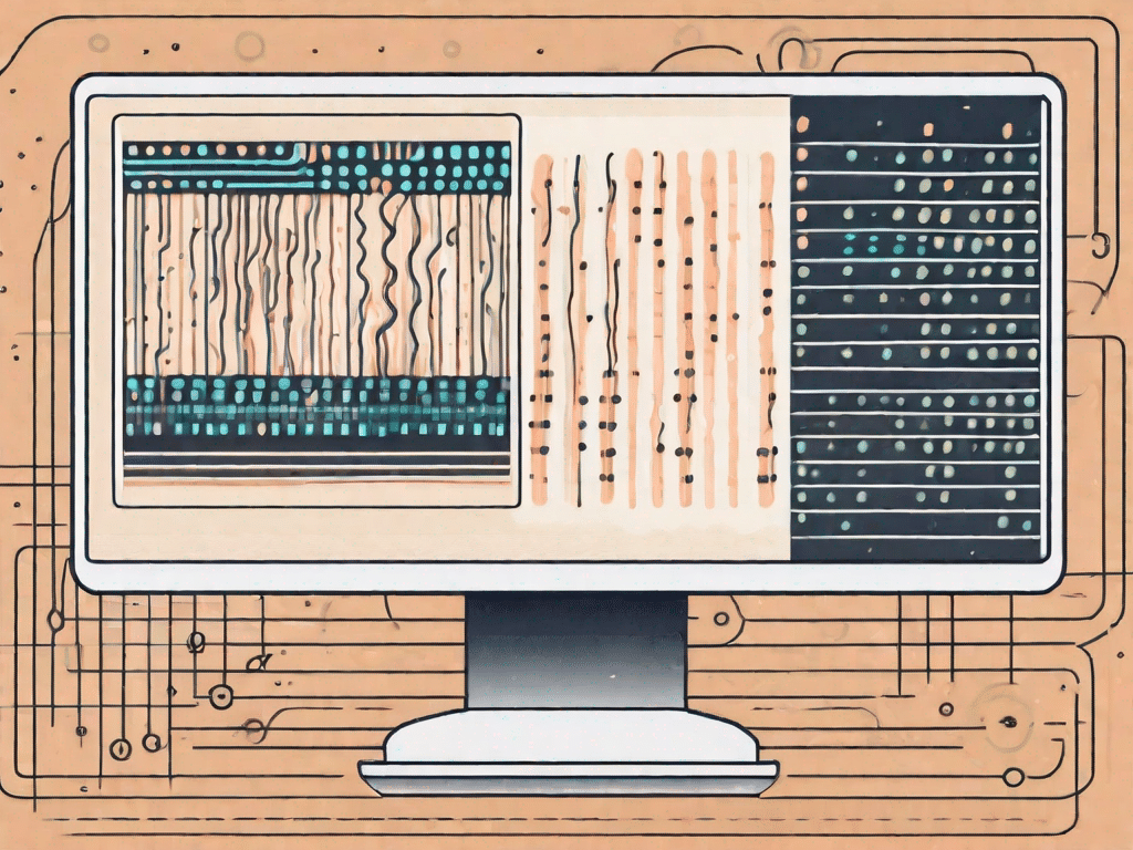 A computer screen displaying a binary code