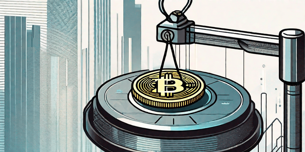 Eine Bitcoin-Münze wird auf einer altmodischen Waage vor einem Fragezeichen gewogen