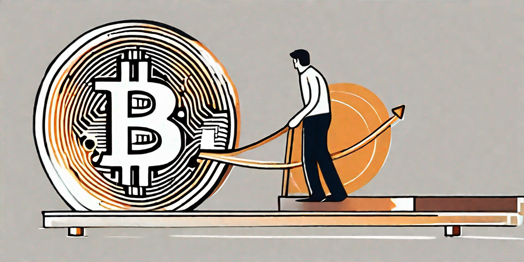A bitcoin symbol balancing on the edge of a 360-degree circular platform
