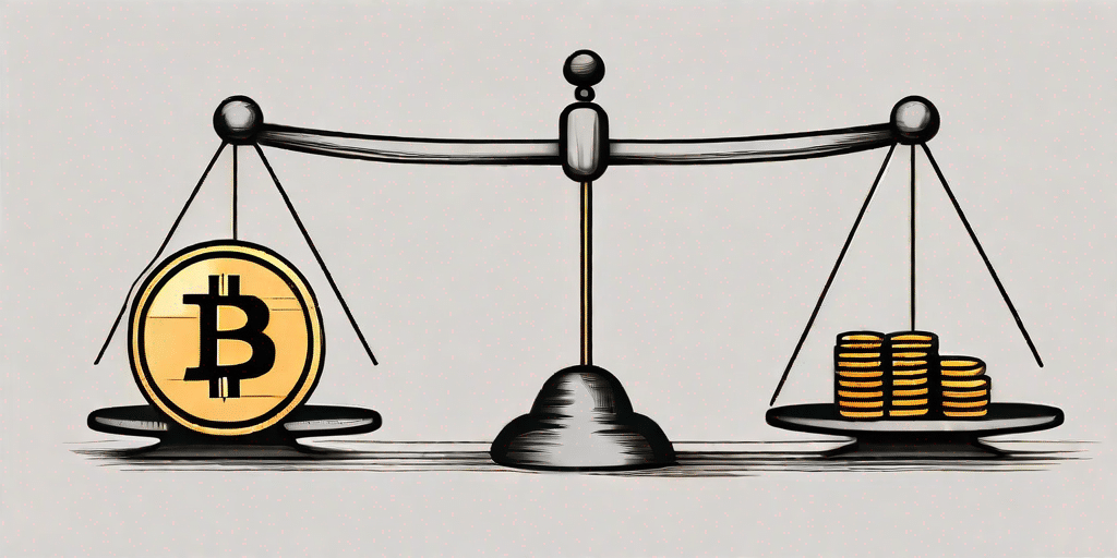Un simbolo bitcoin su una scala equilibrata